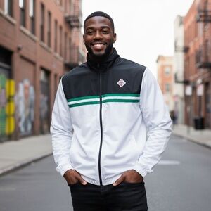 Jewel House Men’s 3XL White Black Zip Up Jacket Full Zip Streetwear Hustlin